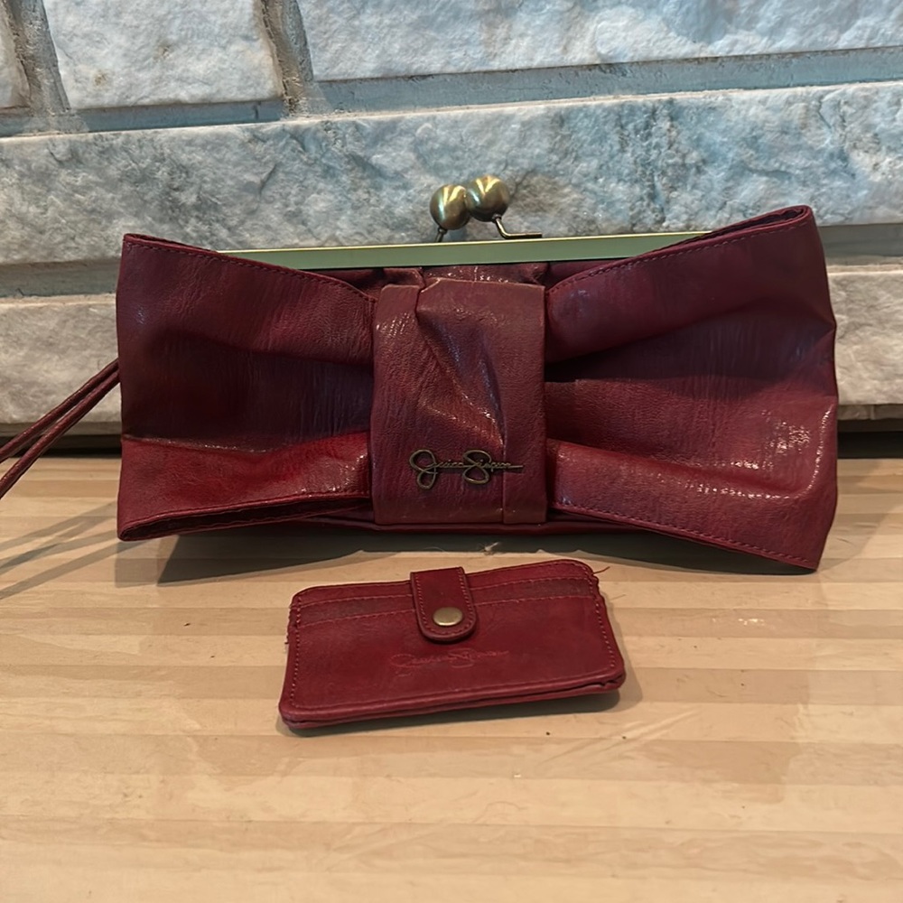 Jessica Simpson Wine bow clutch
